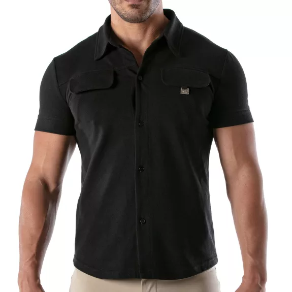 Piqué cotton shirt - Black