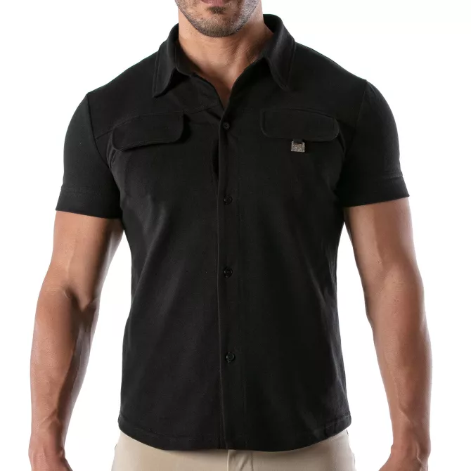 Piqué cotton shirt - Black