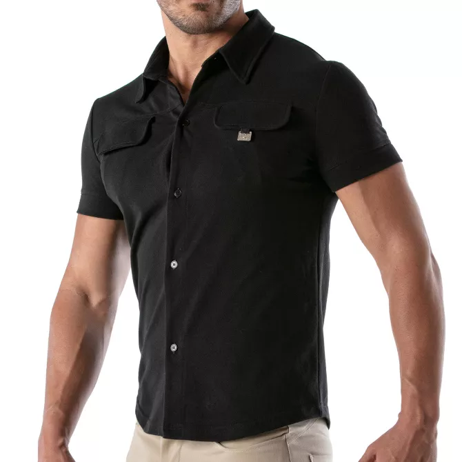 Piqué cotton shirt - Black