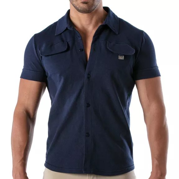 Piqué cotton shirt - Navy