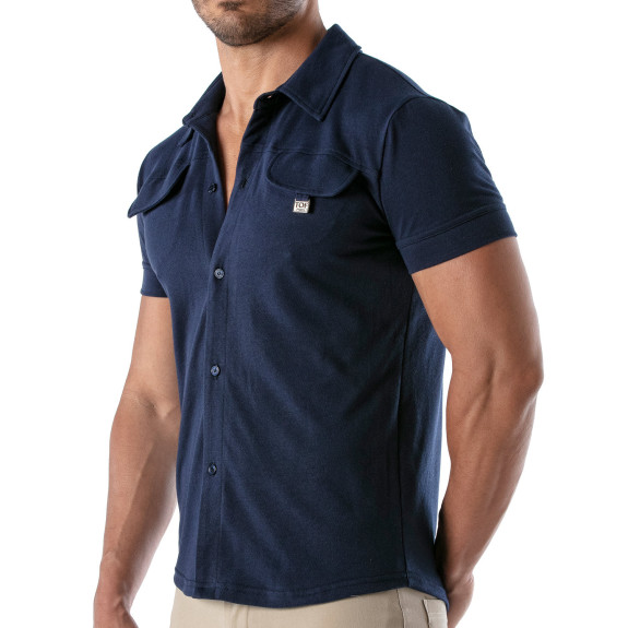 Piqué cotton shirt - Navy