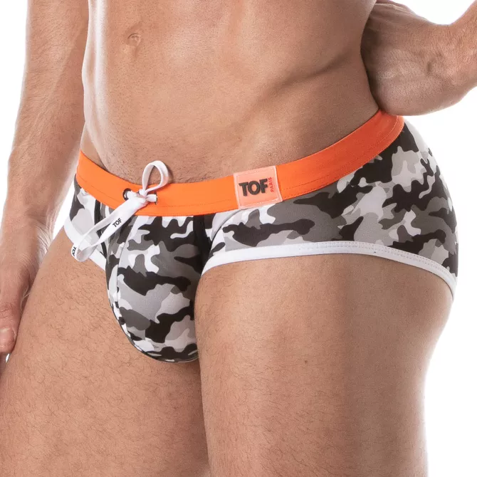 Slip de bain taille basse Iconic - Camouflage gris