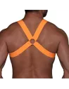Harnais Elastique Fetish Orange Fluo de dos avec un croisement dans le dos