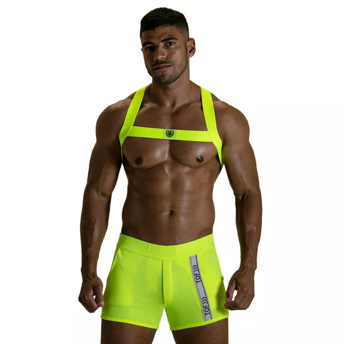 Harnais Elastique Fetish - Jaune Fluo - Short Jaune Fluo - Sexywear