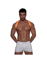 Harnais Elastique Orange fluo avec un short blanc