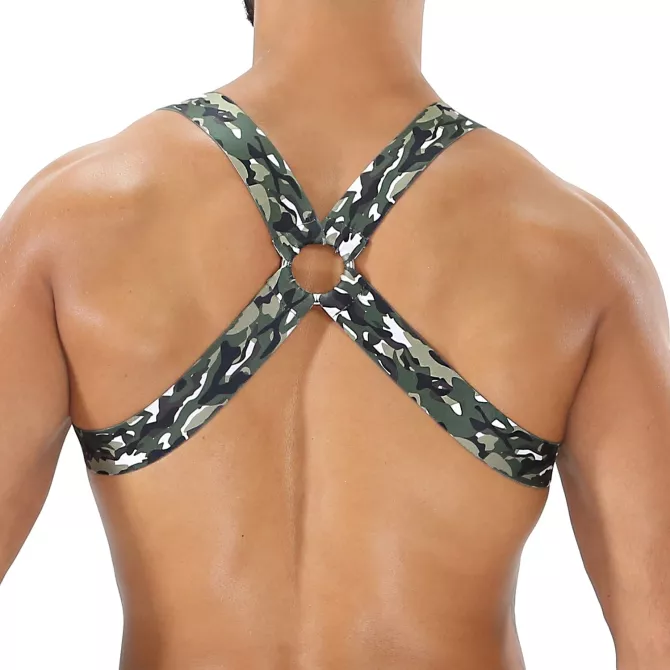 Fetish Elastic Harness Khaki Camouflage
