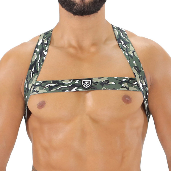 Fetish Elastic Harness Khaki Camouflage