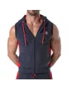 Sweat sans manche bleu et rouge
