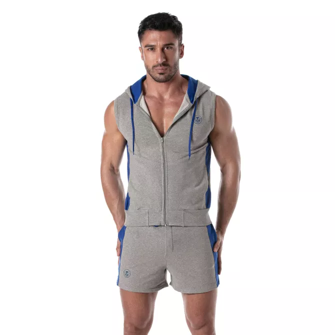 Sweat à capuche zippé sans manches bleu
