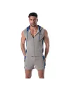 Sweat à capuche zippé sans manches bleu