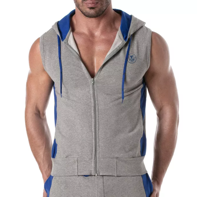 Zipped Sleeveless Hoodie Navy blue