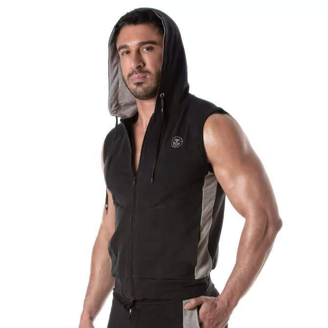 Zipped Sleeveless Hoodie Navy blue