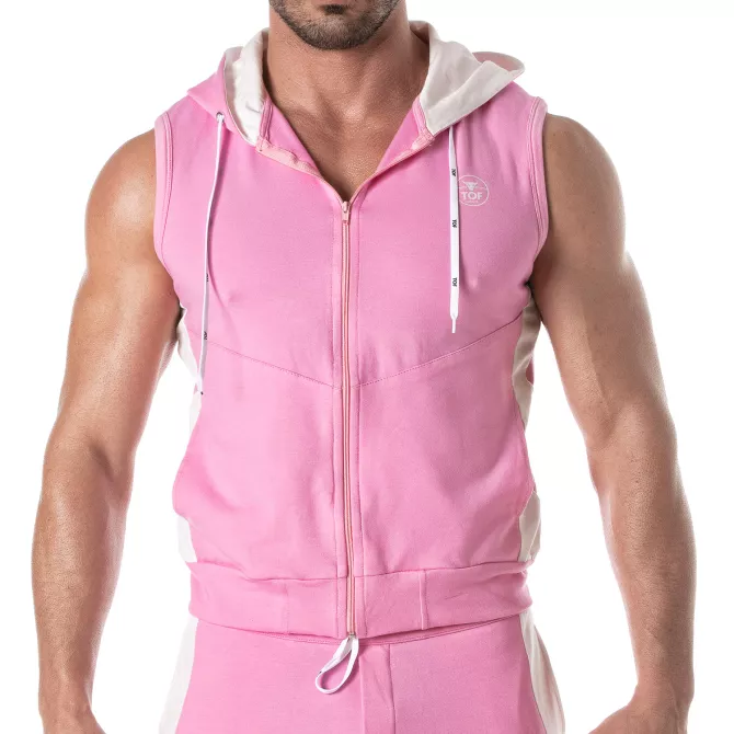 Zipped Sleeveless Hoodie Pink