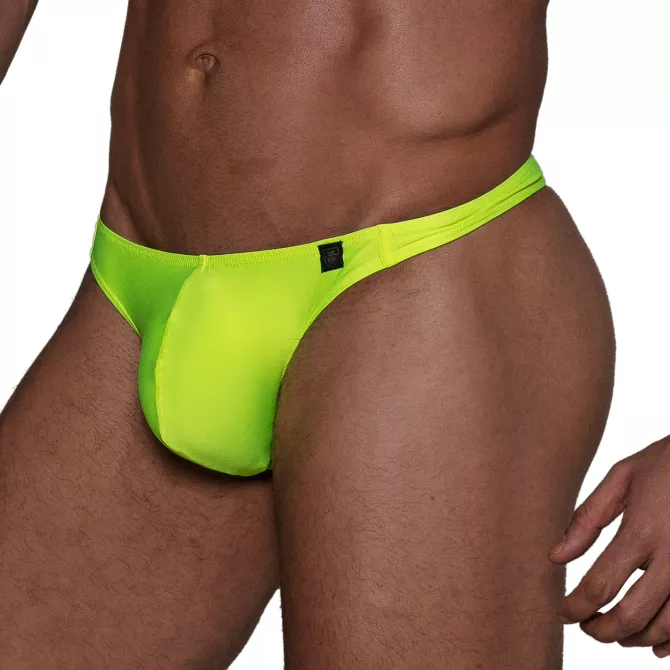 String de bain jaune fluo de cote
