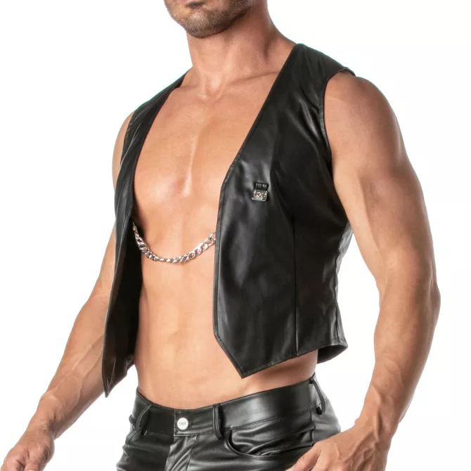 Men's Faux Leather Vest - Elegant with Removable Chain Vest