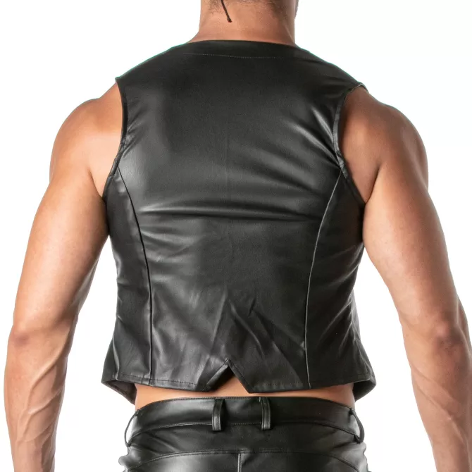 Men's Faux Leather Vest - Elegant with Removable Chain Vest