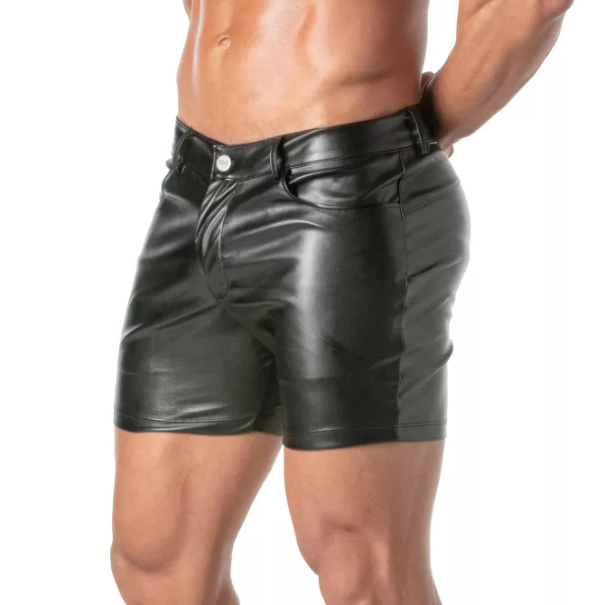 Men's Fetish Shorts - Kinky Mid-Thigh Faux Leather Shorts
