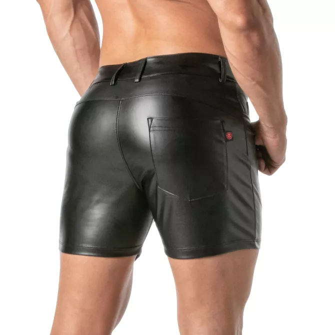 Men's Fetish Shorts - Kinky Mid-Thigh Faux Leather Shorts