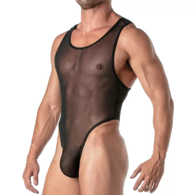Men's Sexy Transparent Mesh Bodysuit - TOF Paris Elegance