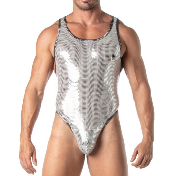 Glitter Body Thong Silver - Sexy Men's Bodysuit | TOF Paris