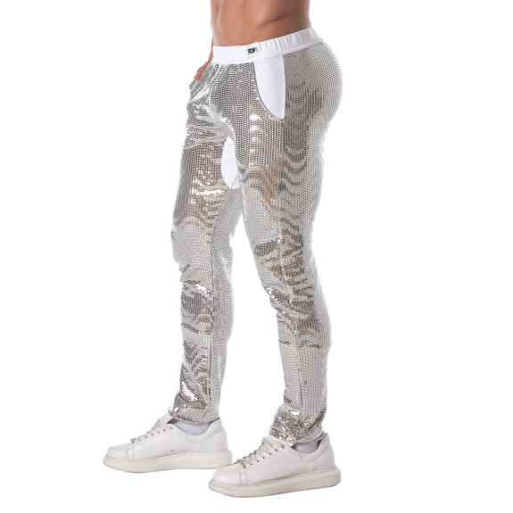 Pantalons à paillettes argent pour hommes