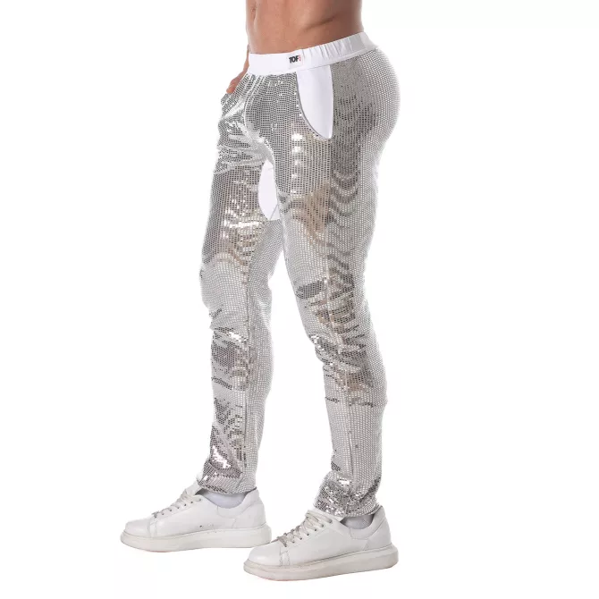 Pantalons à paillettes argent pour hommes