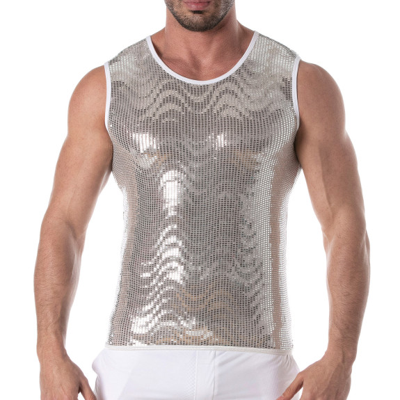 Glitter Tank Top Silver for Men - Dazzling Style | TOF Paris