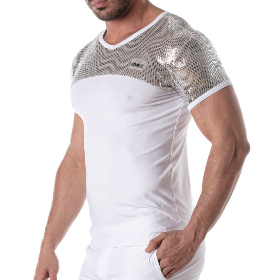 T-shirt à paillettes argent pour hommes