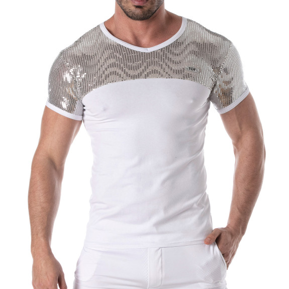 T-shirt Sexy Homme à Paillettes Argent - TOF Paris