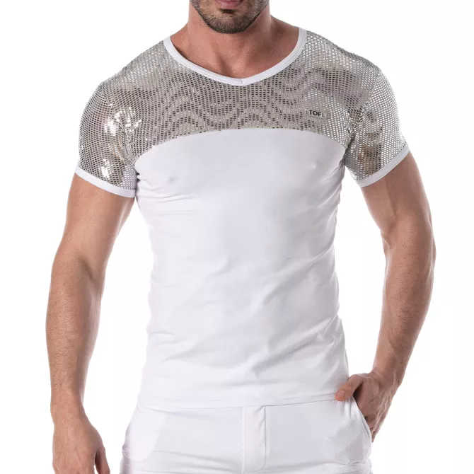 T-shirt Sexy Homme à Paillettes Argent - TOF Paris