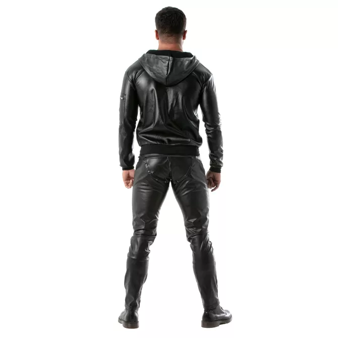 Men's Faux Leather Jacket - Black Hoodie Vest | TOF Paris