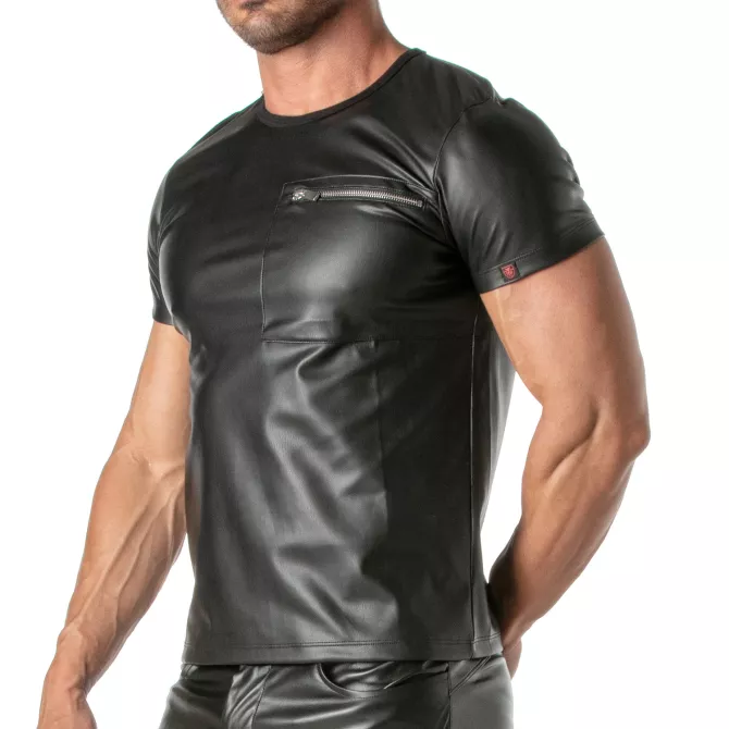 Men's Leather T-Shirt - Kinky Zipped Pocket T-Shirt | TOF Paris