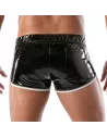 short fetish vinyl noir et blanc de dos avec un plan serré