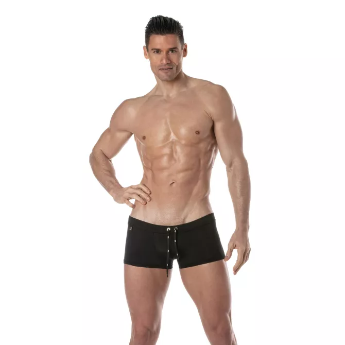 Plain swim Mini Trunks Black with a guy
