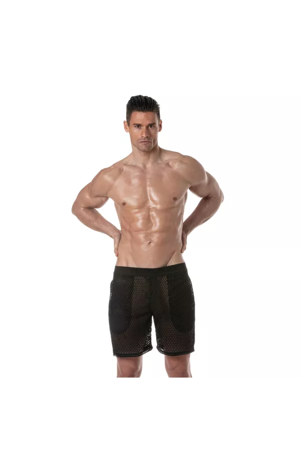 Short Long Transparent Pour Hommes noir de face