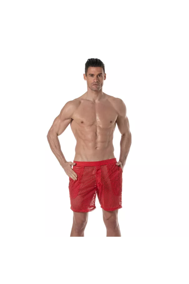 Short Long Transparent Pour Hommes Rouge de face