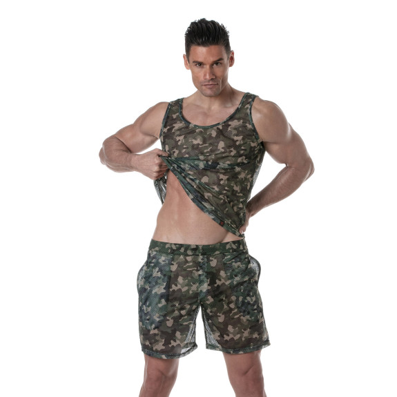 Débardeur en maille transparente Camo Kaki