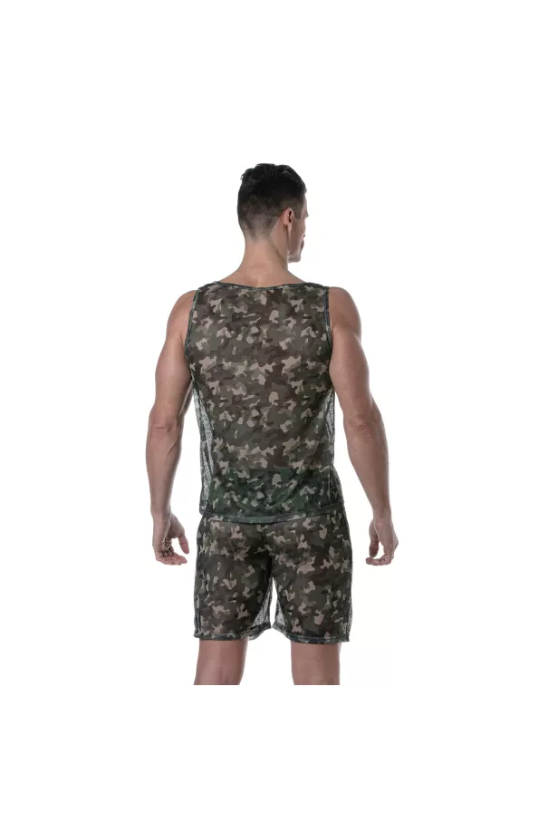 Débardeur en maille transparente Camo Kaki Pour Homme - Tof Paris