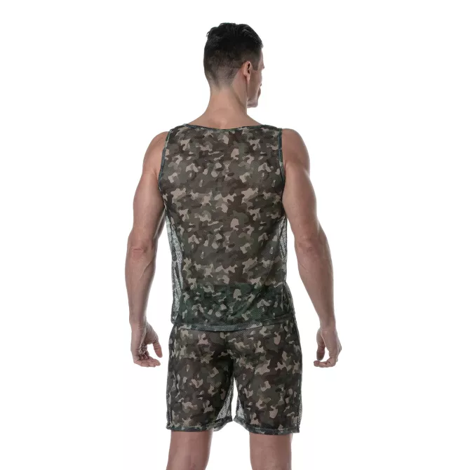 Débardeur en maille transparente Camo Kaki Pour Homme - Tof Paris