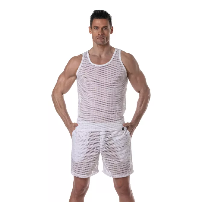 See Through Mesh Tank Top White
