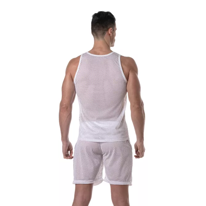 Débardeur en maille transparente Blanc de dos