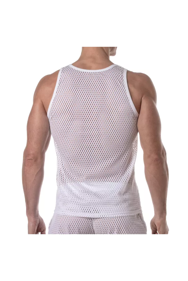 Débardeur en maille transparente Blanc pour homme