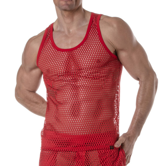 See Through Mesh Tank Top Red