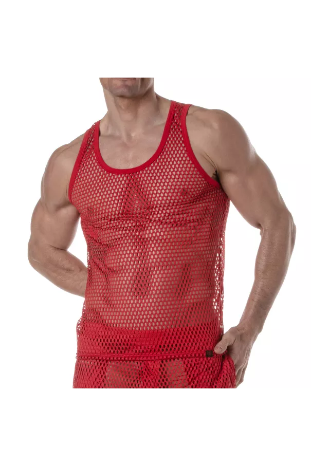 Débardeur en maille transparente Rouge
