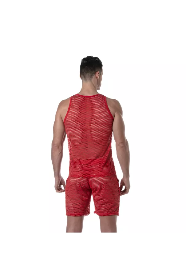 Débardeur en maille transparente Rouge de dos