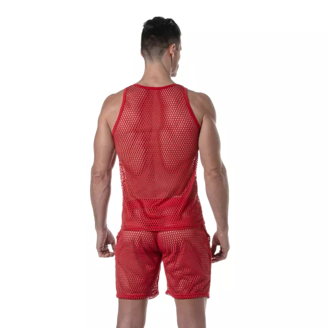 See Through Mesh Tank Top Red from the back for men