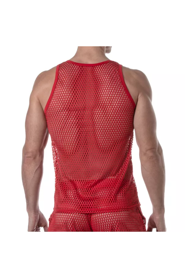 Débardeur en maille transparente Rouge de dos