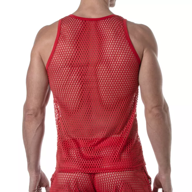 See Through Mesh Tank Top Red from back