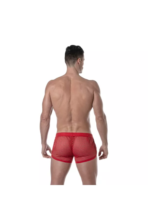 Mini Shorts Transparent Rouge Pour Homme De Dos