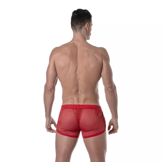 Mini Shorts Transparent Rouge Pour Homme De Dos